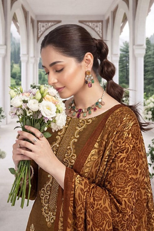 Bin Rashid Embroidered Peach Slub 3-Piece Suit | Kareena Party Wear Design-02