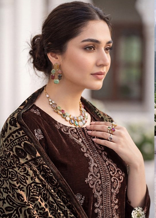 Bin Rashid Embroidered Peach Slub 3-Piece Suit | Kareena Party Wear Design-04