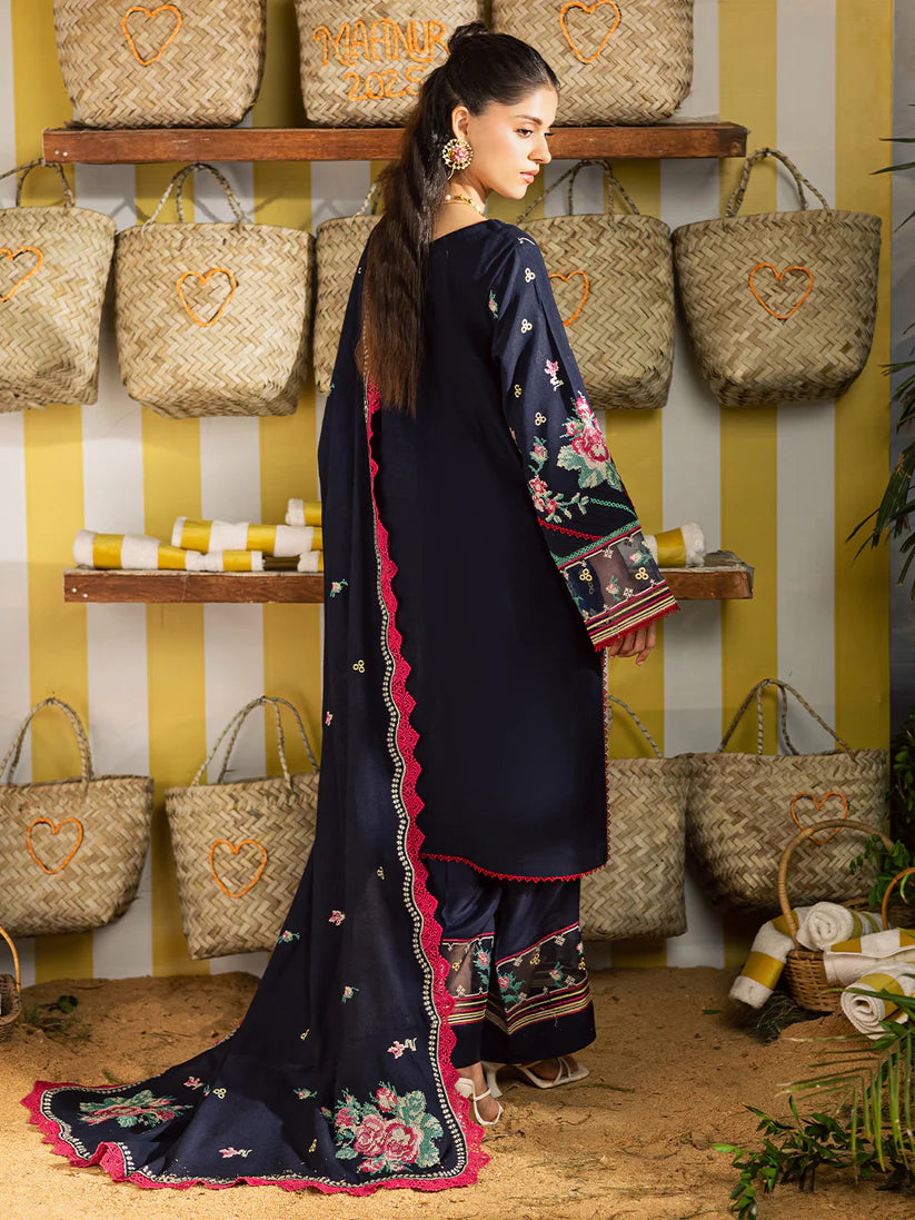 MAHNUR K-06 | Luxurious Embroidered Slub Linen 3-Piece Unstitched Suit with Monark Dupatta