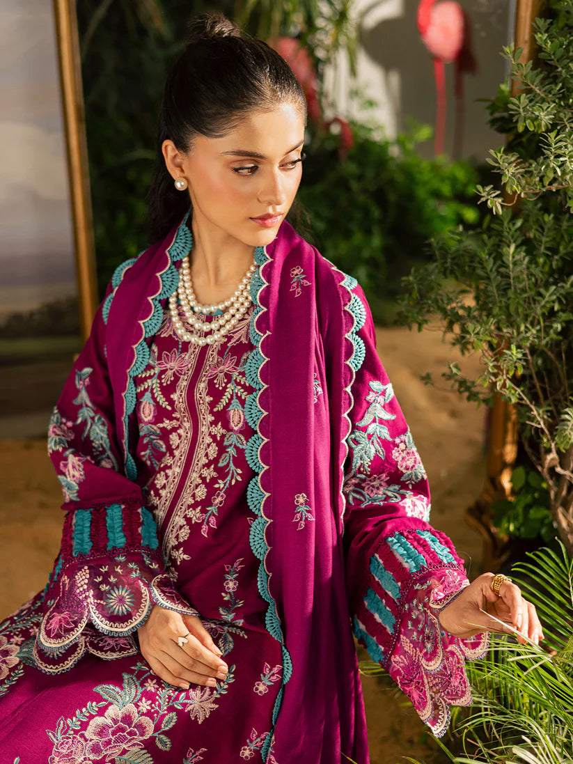 Mahnur | K-09 | Kaia Slub Linen '25 – Embroidered 3-Piece Unstitched Suit (Berry)