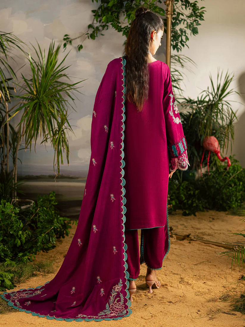 Mahnur | K-09 | Kaia Slub Linen '25 – Embroidered 3-Piece Unstitched Suit (Berry)