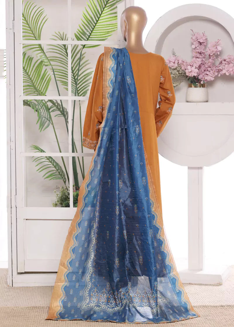 3 Piece Embroidred Stitched Lawn Frock with Trouser & Dupatta | BS-15