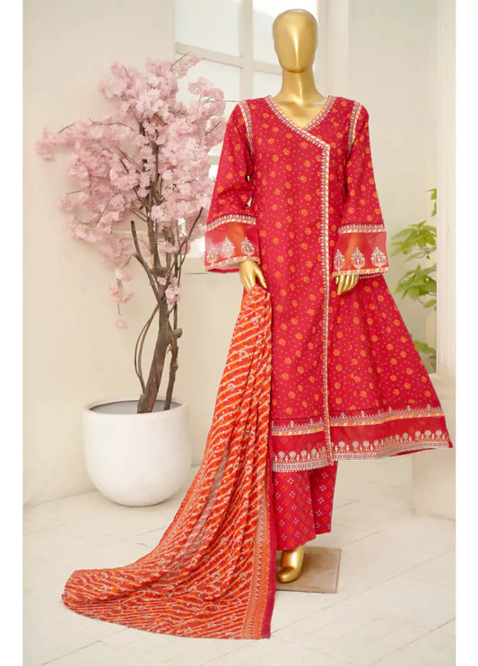 3 Piece Embroidred Stitched Lawn Frock with Trouser & Dupatta | BS-06