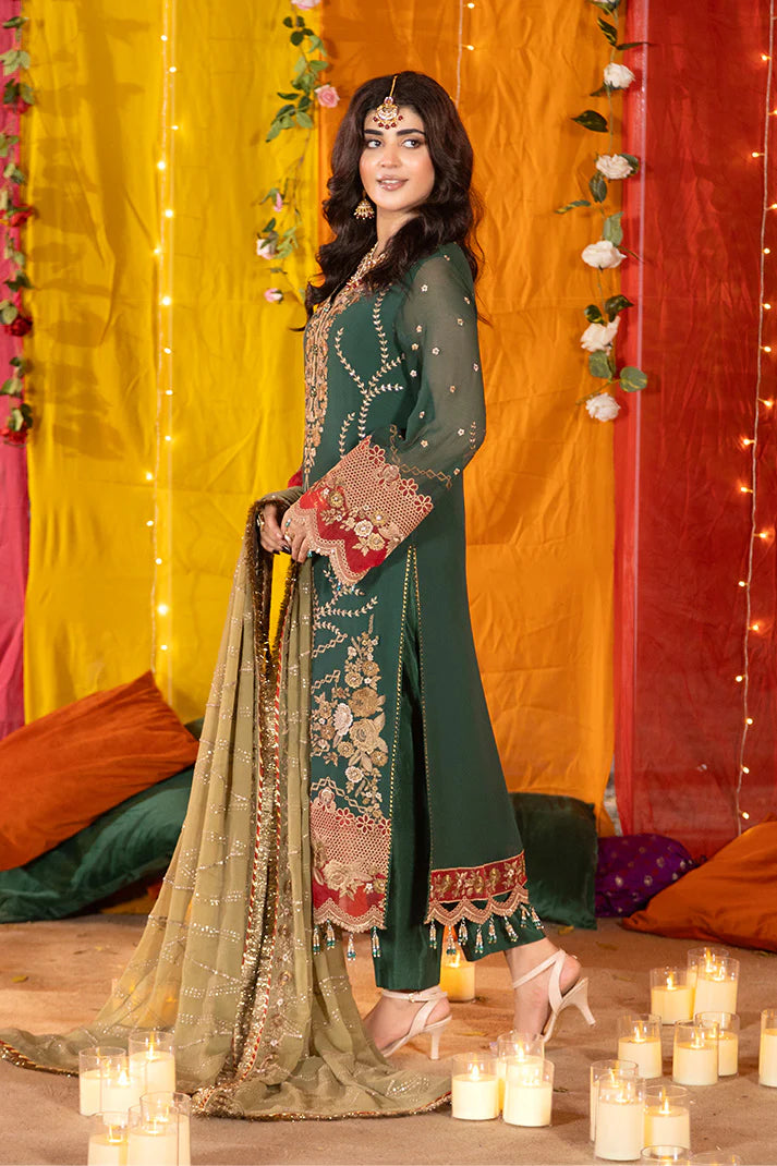 Zarva M-102 (Green)  Imrozia Serene Luxury Unstitched Chiffon Ensemble