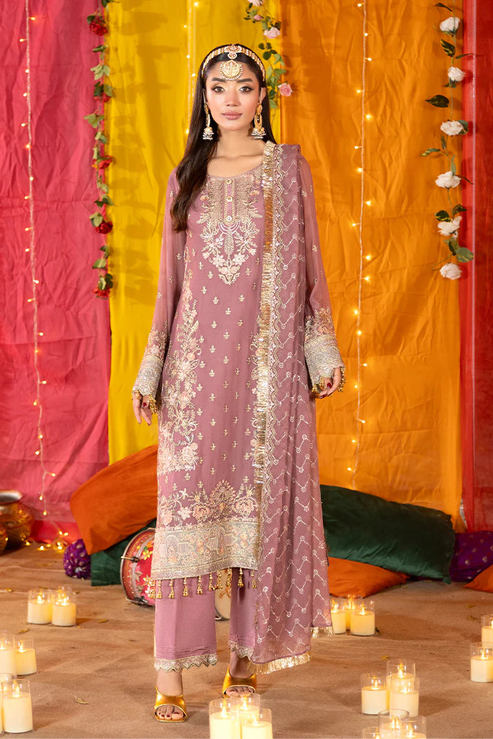 Imrozia Serene: M-103 Abeer Chiffon 3PC Suit with Embroidered Organza Borders