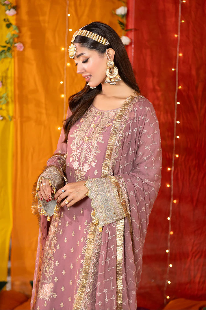Imrozia Serene: M-103 Abeer Chiffon 3PC Suit with Embroidered Organza Borders
