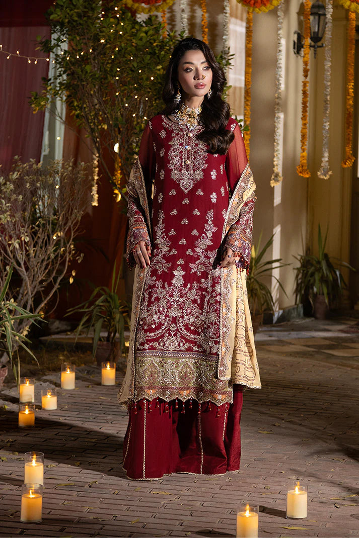 Imrozia Serene M-109 Hoorain Regal Maroon Embroidered Chiffon Unstitched Suit