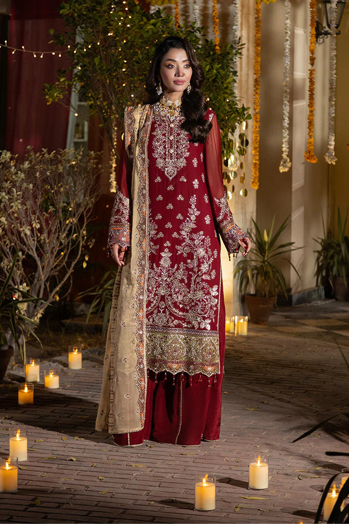 Imrozia Serene M-109 Hoorain Regal Maroon Embroidered Chiffon Unstitched Suit