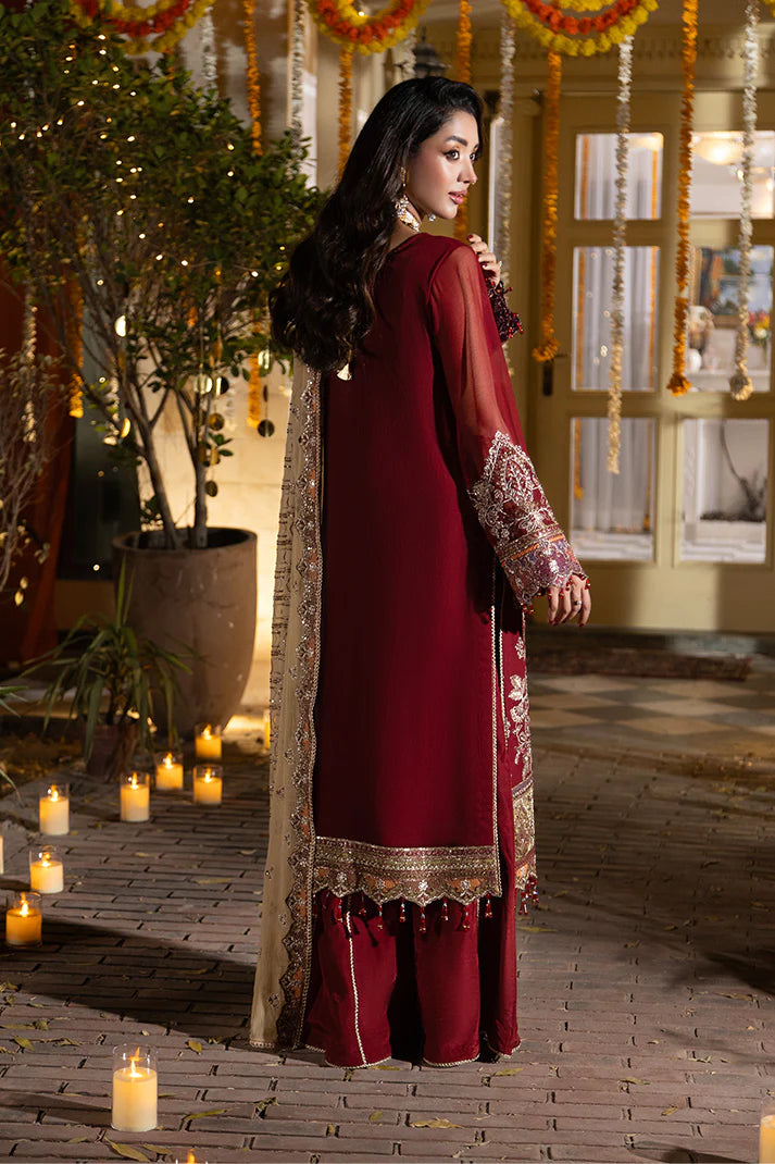 Imrozia Serene M-109 Hoorain Regal Maroon Embroidered Chiffon Unstitched Suit
