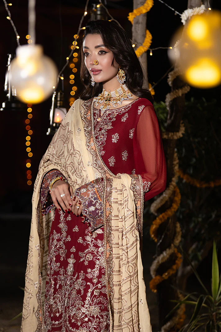 Imrozia Serene M-109 Hoorain Regal Maroon Embroidered Chiffon Unstitched Suit