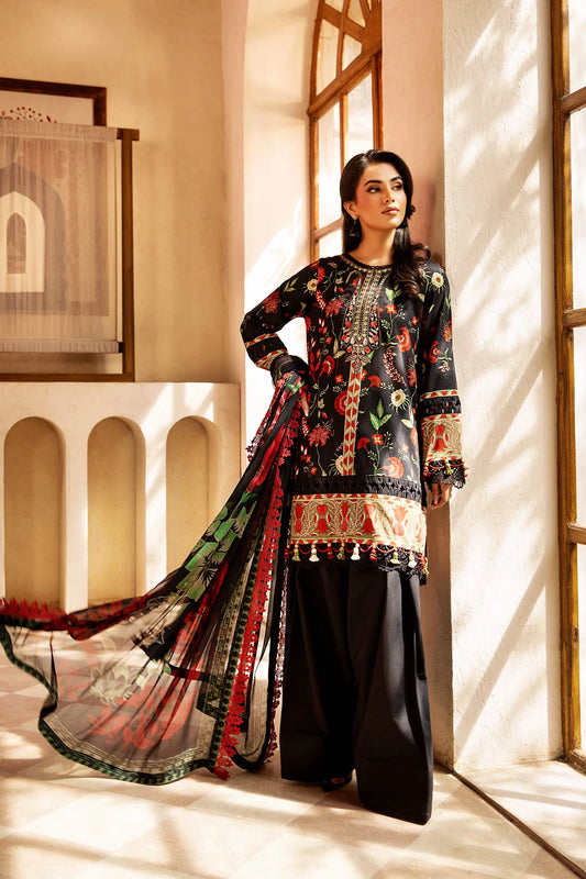 3 Pc Unstitched Embroidered Lawn Suit | MB-CUS25-901A - MARIA.B