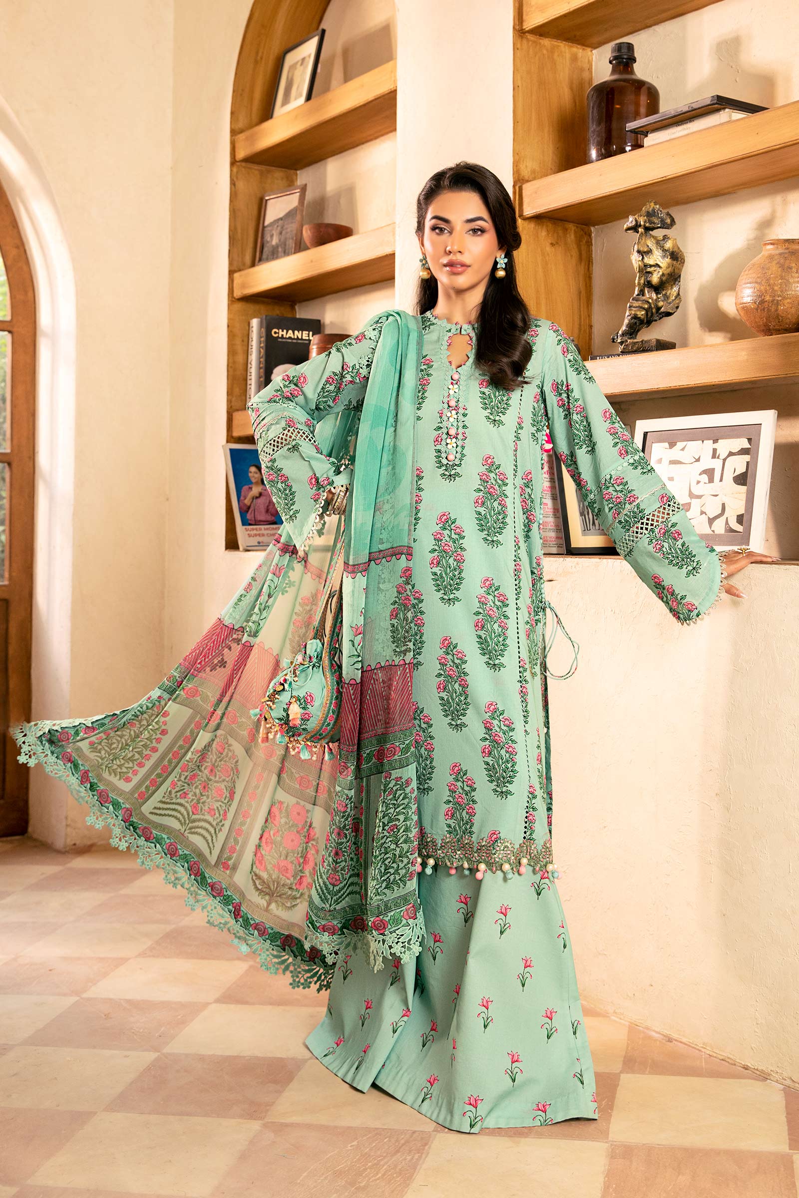 3 Pc Unstitched Embroidered Lawn Suit | MB-CUS25-908B - MARIA.B