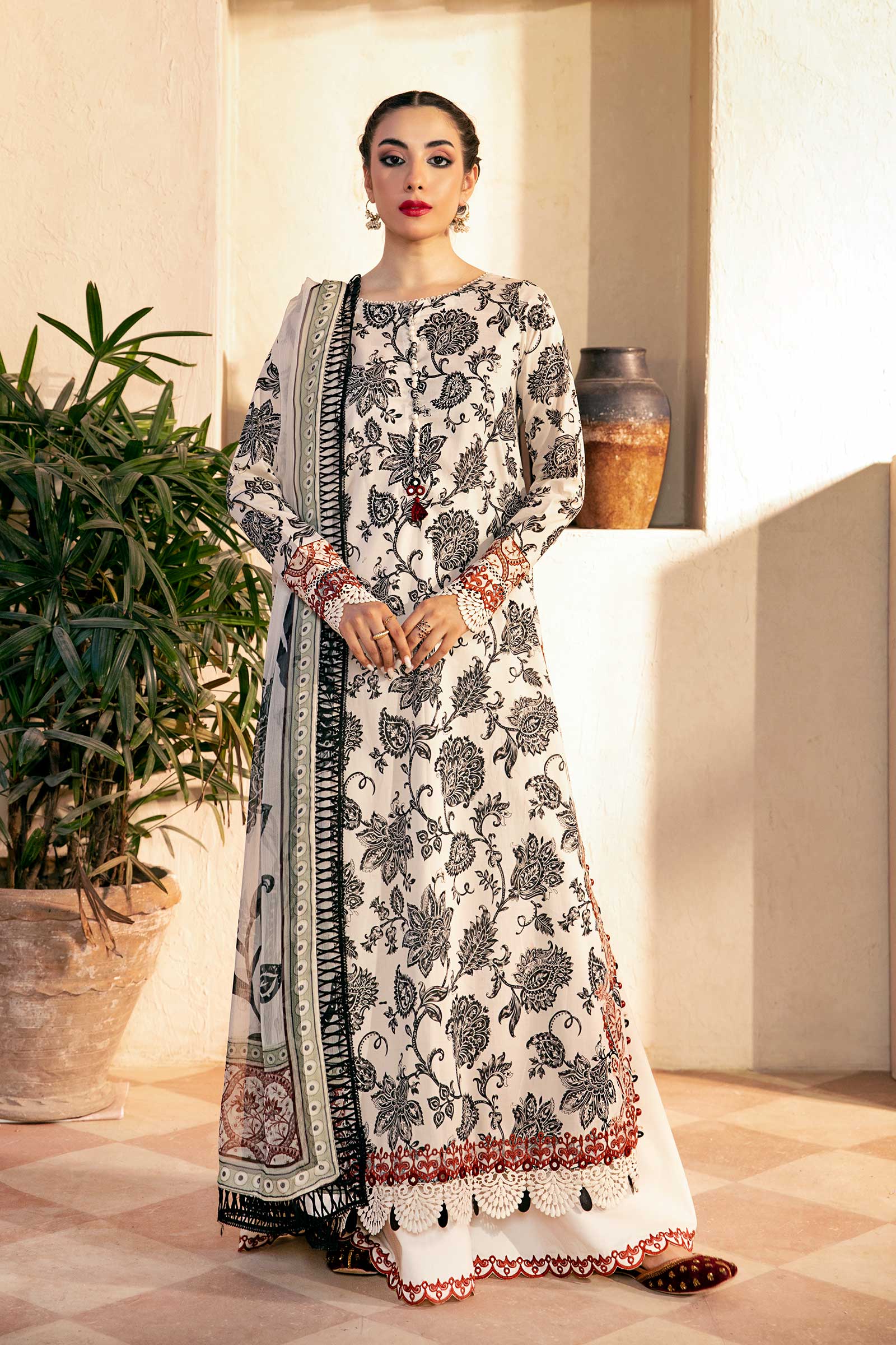3 Pc Unstitched Embroidered Slub Lawn Suit | MB-CUS25-909A - MARIA.B