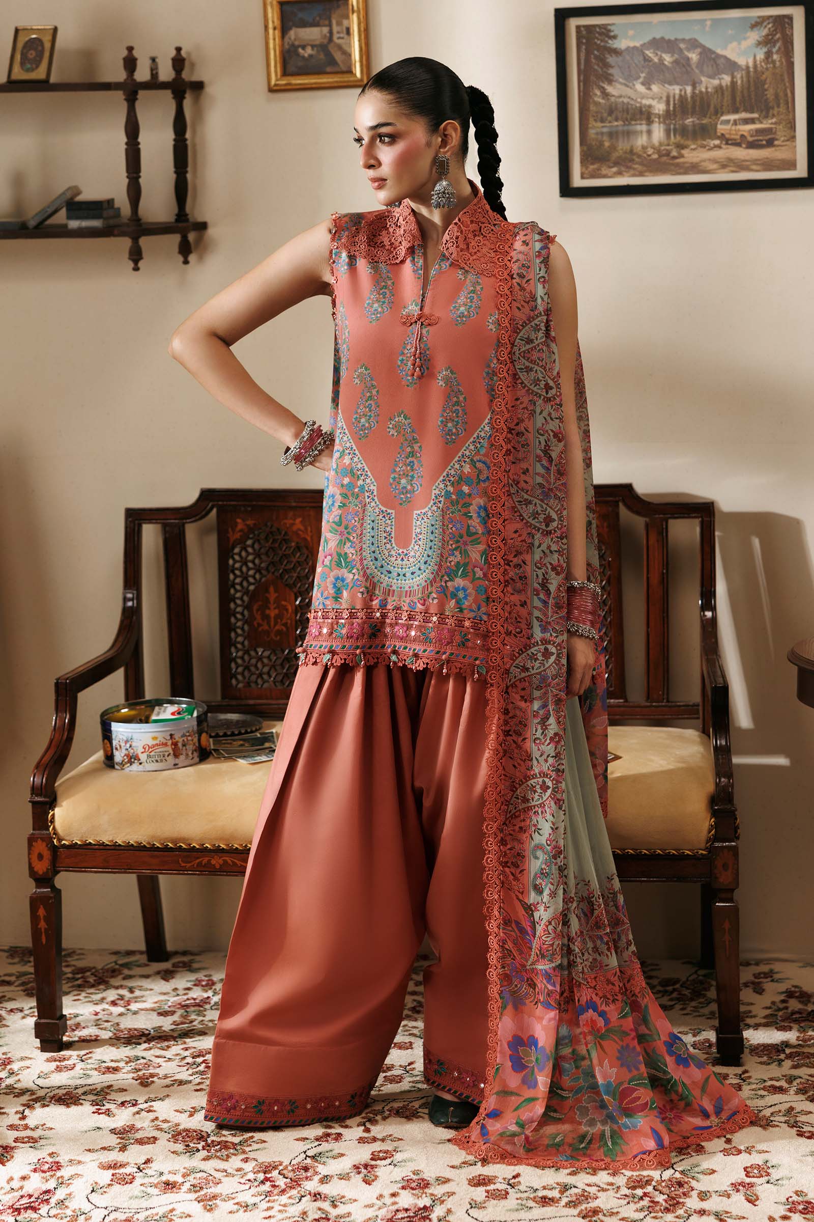 M Basics by Maria B Unstitched Printed Linen 3 Piece Suit MB26UMK MB-CUSV15 10B - Winter Collection