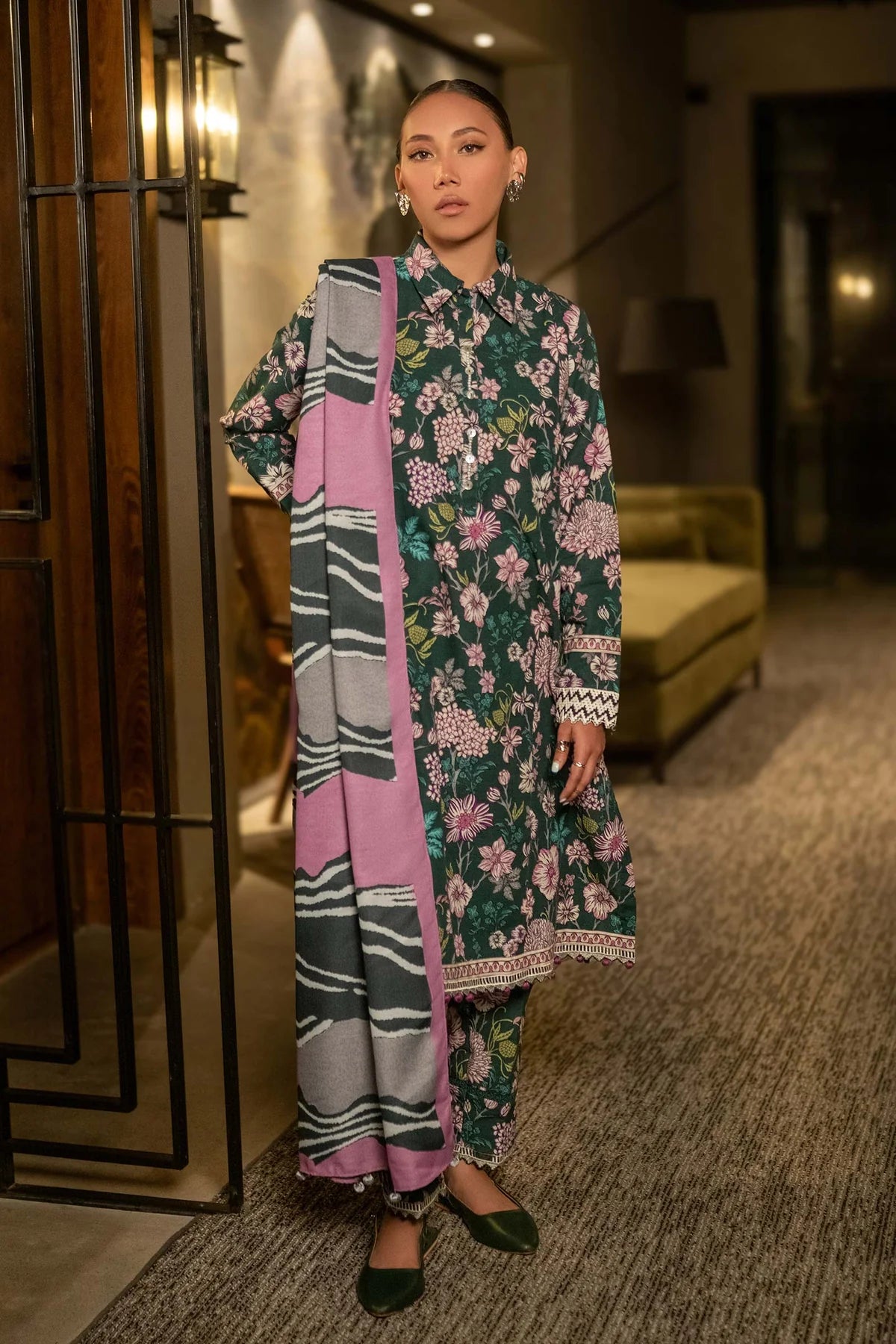 3 Pc Unstitched Printed Khaddar Suit | 504-B | Maria B