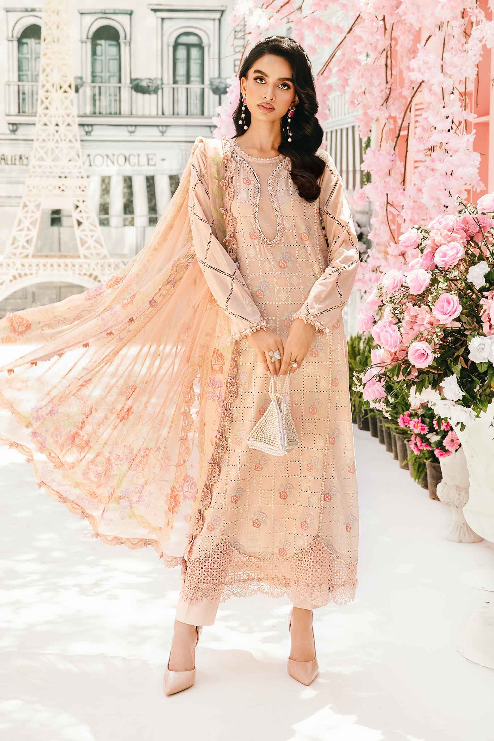 3 Piece Unstitched Embroidered Lawn Suit | MPT-2601-A - MARIA.B