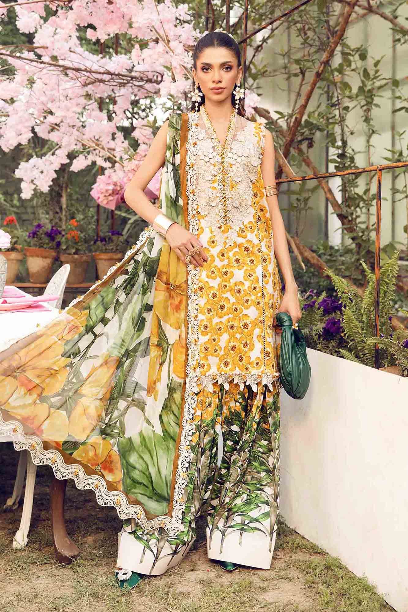 3 Piece Unstitched Embroidered Lawn Suit | MPT-2606-A - MARIA.B