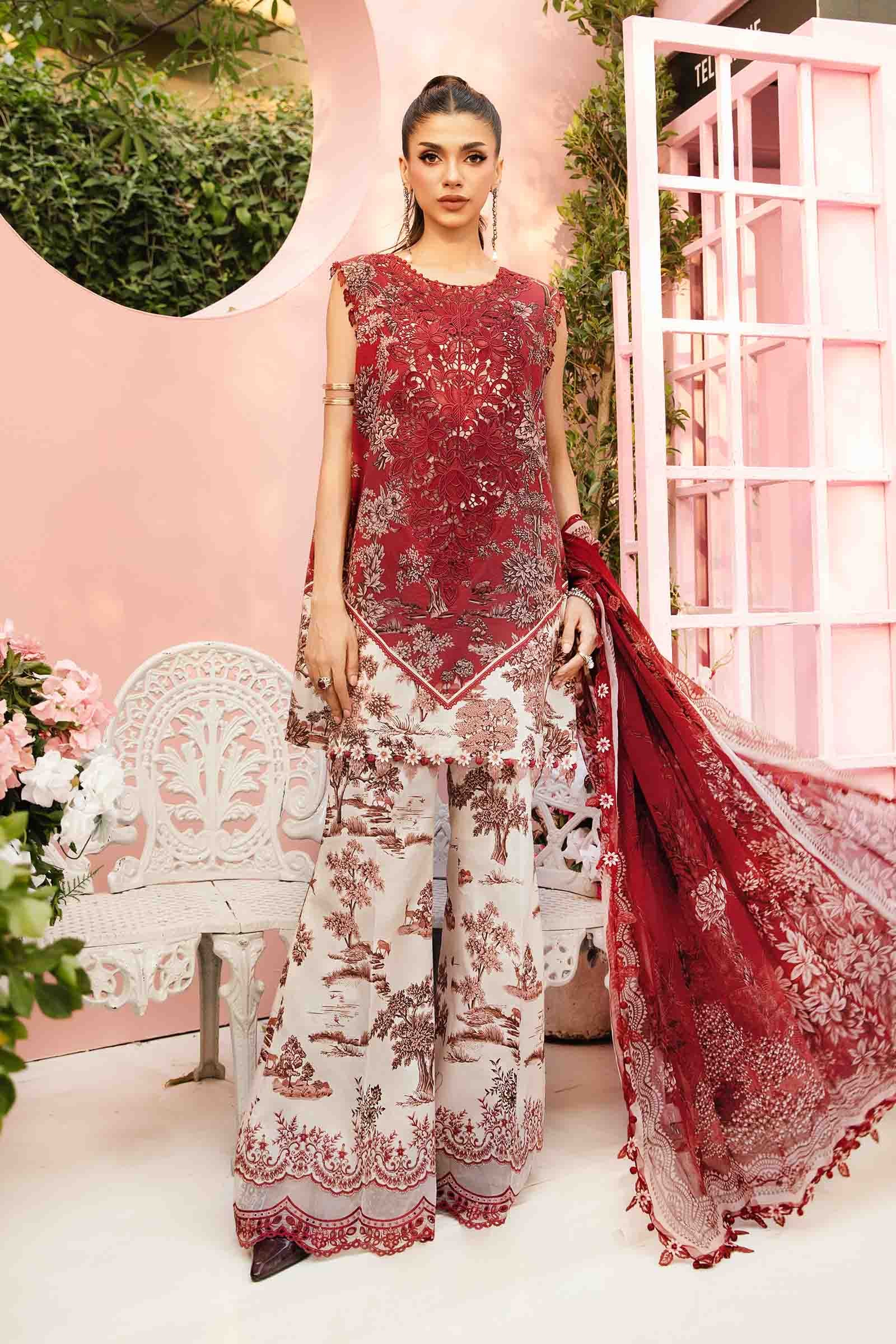 3 Piece Unstitched Embroidered Lawn Suit | MPT-2608-A - MARIA.B