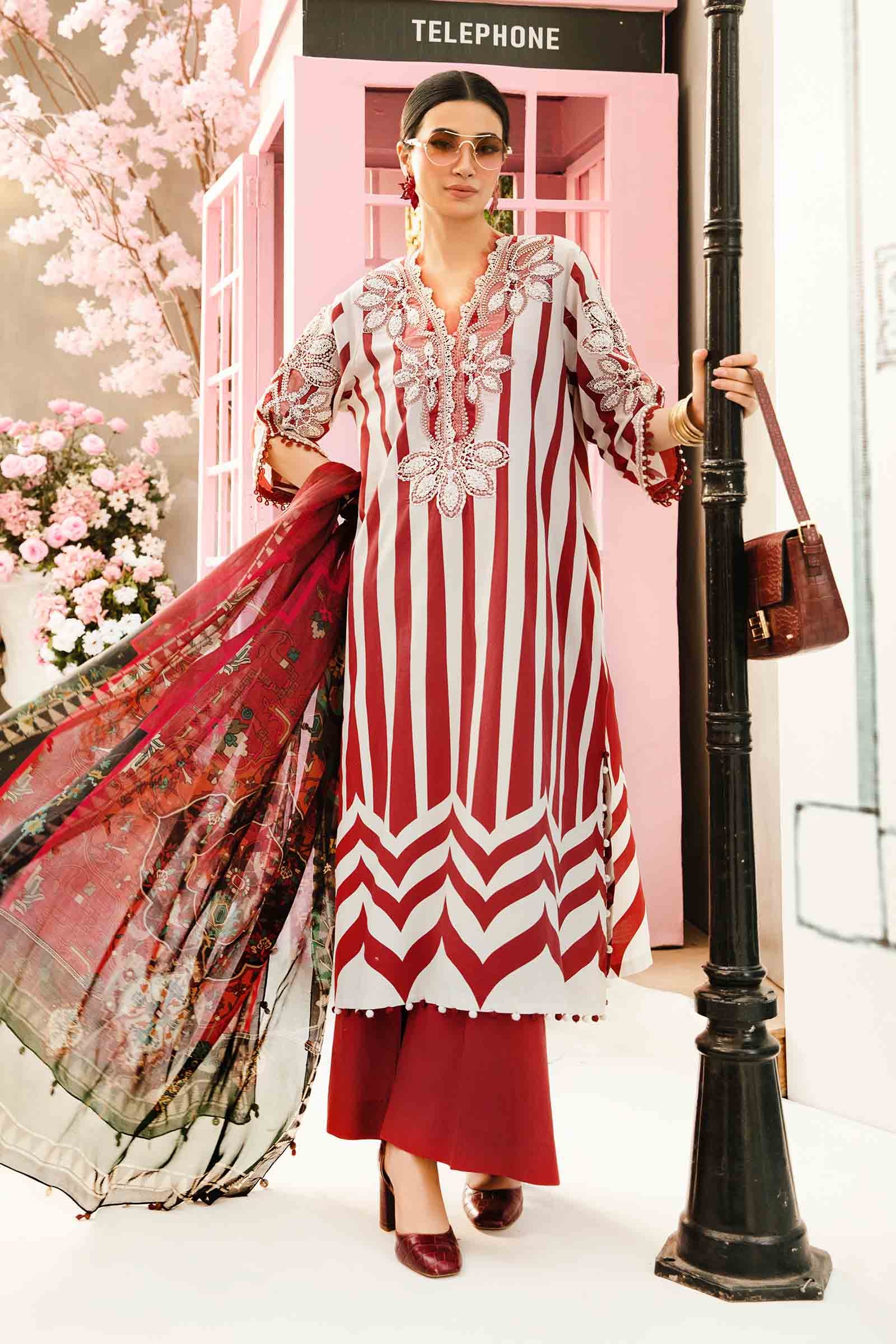 3 Piece Unstitched Embroidered Lawn Suit | MPT-2609-A - MARIA.B