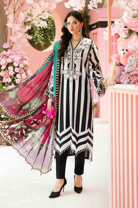 3 Piece Unstitched Embroidered Lawn Suit | MPT-2609-B - MARIA.B