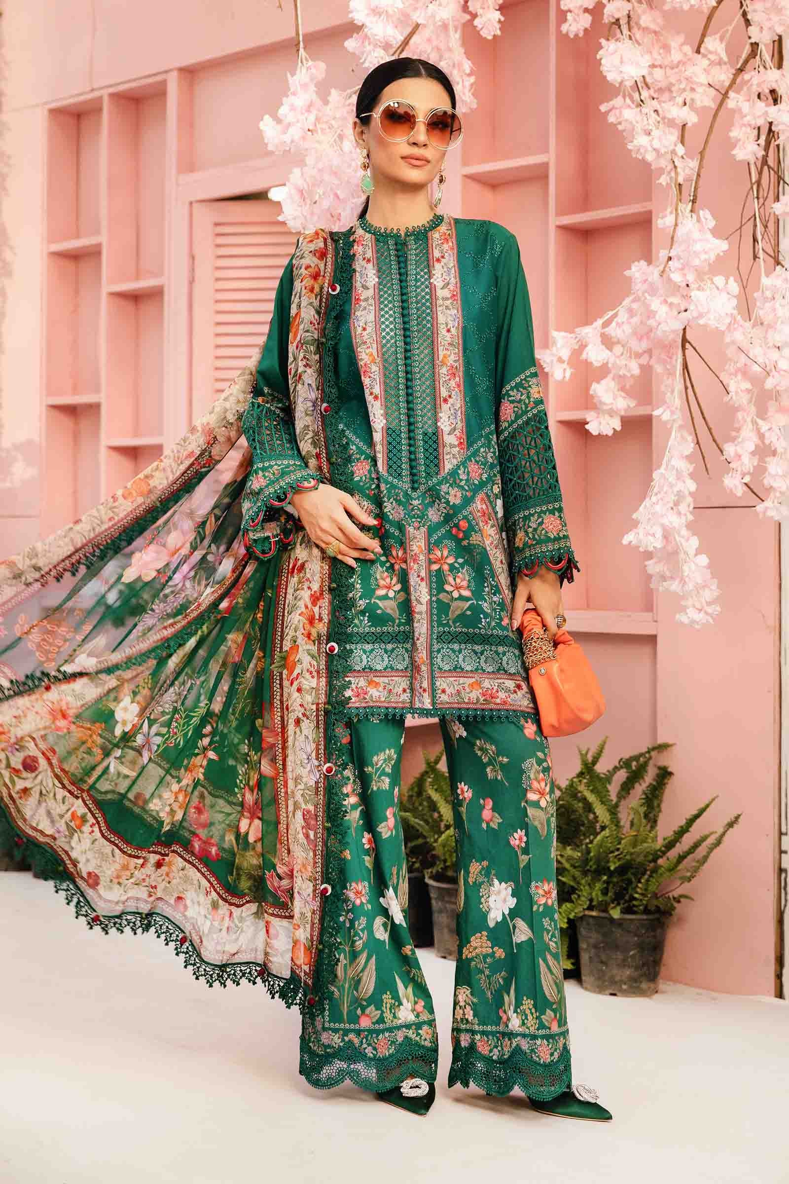 3 Piece Unstitched Embroidered Lawn Suit | MPT-2610-A - MARIA.B