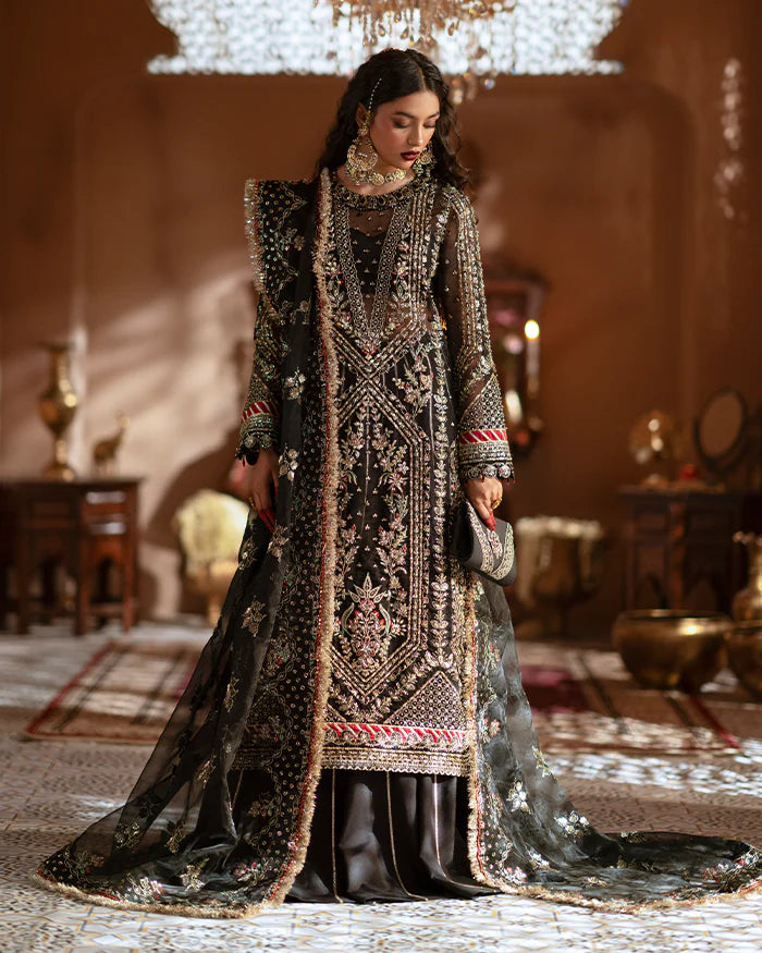 Zevk Chand Begum – Hand-Embellished Black Organza Festive Ensemble