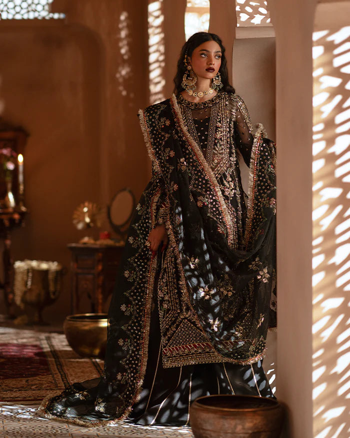 Zevk Chand Begum – Hand-Embellished Black Organza Festive Ensemble