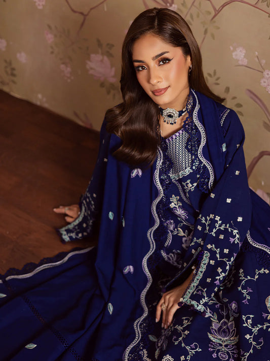 MAHNUR NK-06 | Exquisitely Embroidered Khaddar 3-Piece Unstitched Suit with Embroidered Wool Shawl