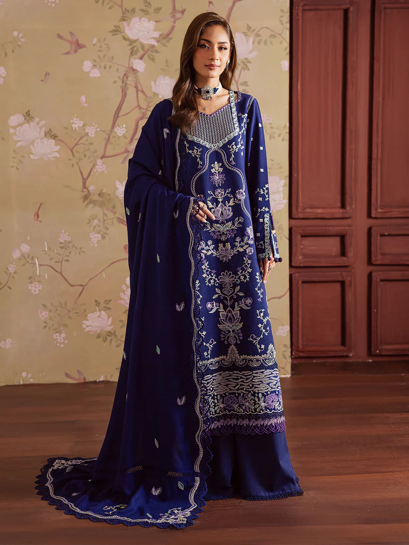MAHNUR NK-06 | Exquisitely Embroidered Khaddar 3-Piece Unstitched Suit with Embroidered Wool Shawl