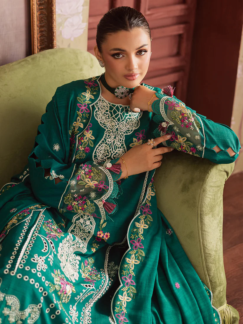 MAHNUR NK-09 | Luxurious Embroidered Khaddar 3-Piece Unstitched Suit with Embroidered Wool Shawl