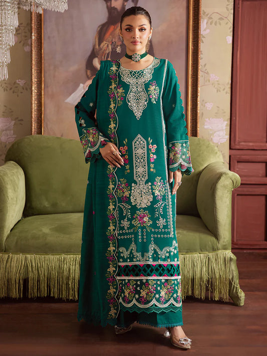 MAHNUR NK-09 | Luxurious Embroidered Khaddar 3-Piece Unstitched Suit with Embroidered Wool Shawl