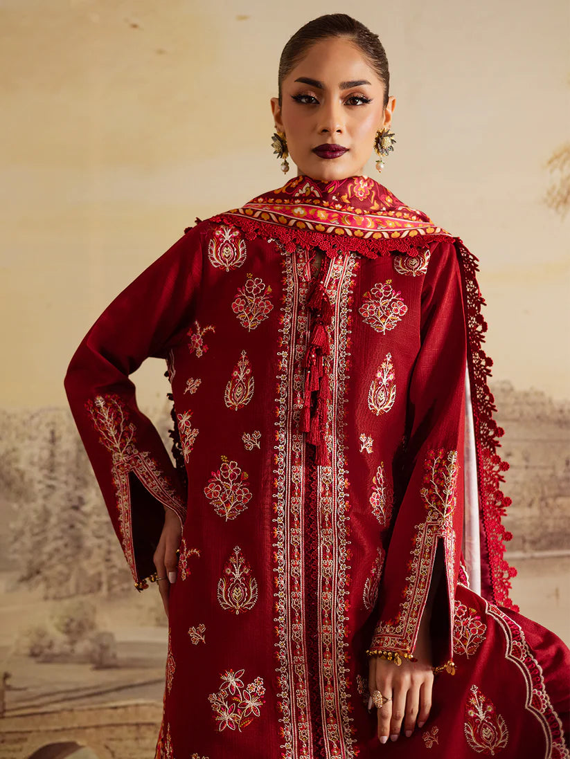 MAHNUR NK-12 | Intricately Embroidered Khaddar 3-Piece Unstitched Suit with Printed Wool Shawl