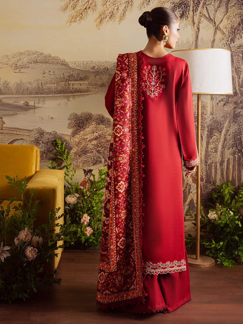 MAHNUR NK-12 | Intricately Embroidered Khaddar 3-Piece Unstitched Suit with Printed Wool Shawl