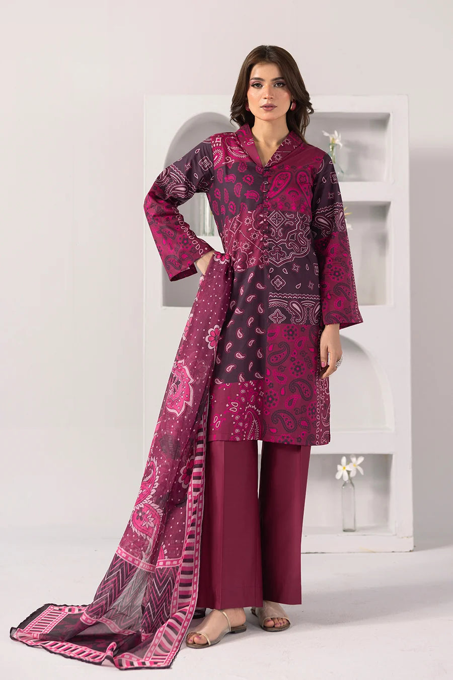 Plum Petal - Printed Luxury Zeenat Pret(3Pcs)