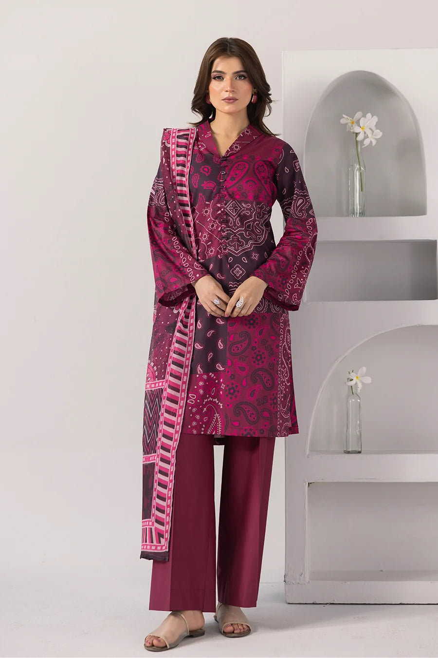Plum Petal - Printed Luxury Zeenat Pret(3Pcs)