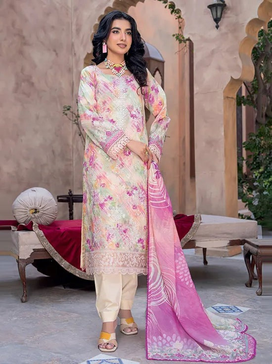 Rut Rang by Riaz Arts Design 02 – Digital Print Embroidered Lawn Suit with Diamond Slub Dupatta | 3 Piece Unstitched