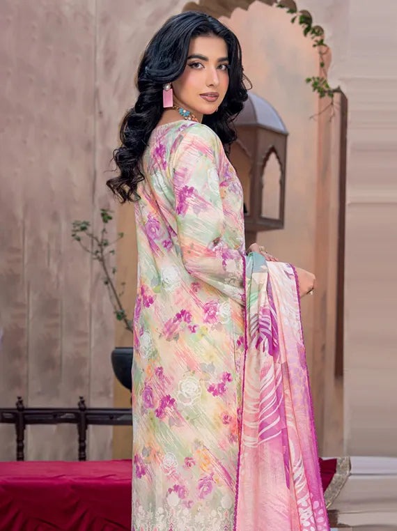 Rut Rang by Riaz Arts Design 02 – Digital Print Embroidered Lawn Suit with Diamond Slub Dupatta | 3 Piece Unstitched