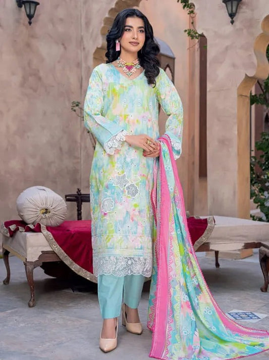 Rut Rang by Riaz Arts Design 07 – Digital Print Embroidered Lawn Suit with Diamond Slub Dupatta | 3 Piece Unstitched