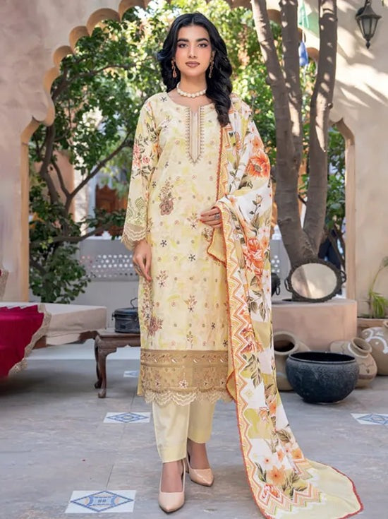 Rut Rang by Riaz Arts Design 08 – Digital Print Embroidered Lawn Suit with Diamond Slub Dupatta | 3 Piece Unstitched