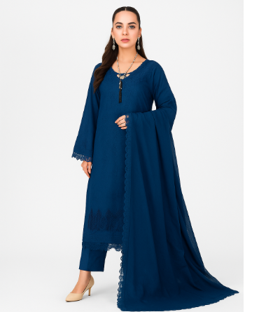Riaz Arts Haya Luxury Winter Collection Blue Embroidered Suit with Wool Shawl