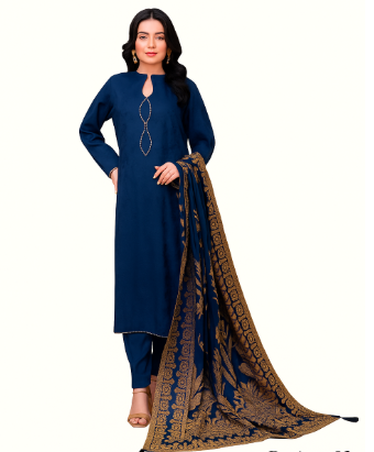 Janan by Riaz Arts - Luxury Winter Collection - Peach Leather Velvet Jacquard Wool Shawl Suit