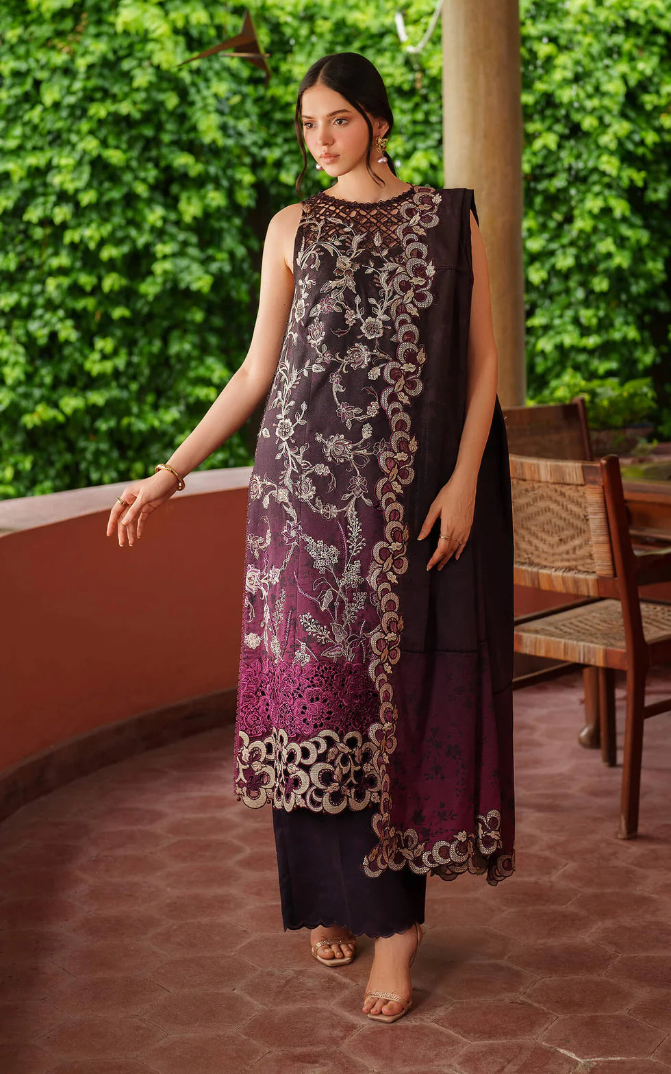 Asifa & Nabeel Siera LWC25-09 | 3-Piece Embroidered Unstitched Printed Viscose Winter Suit with Organza Detailing