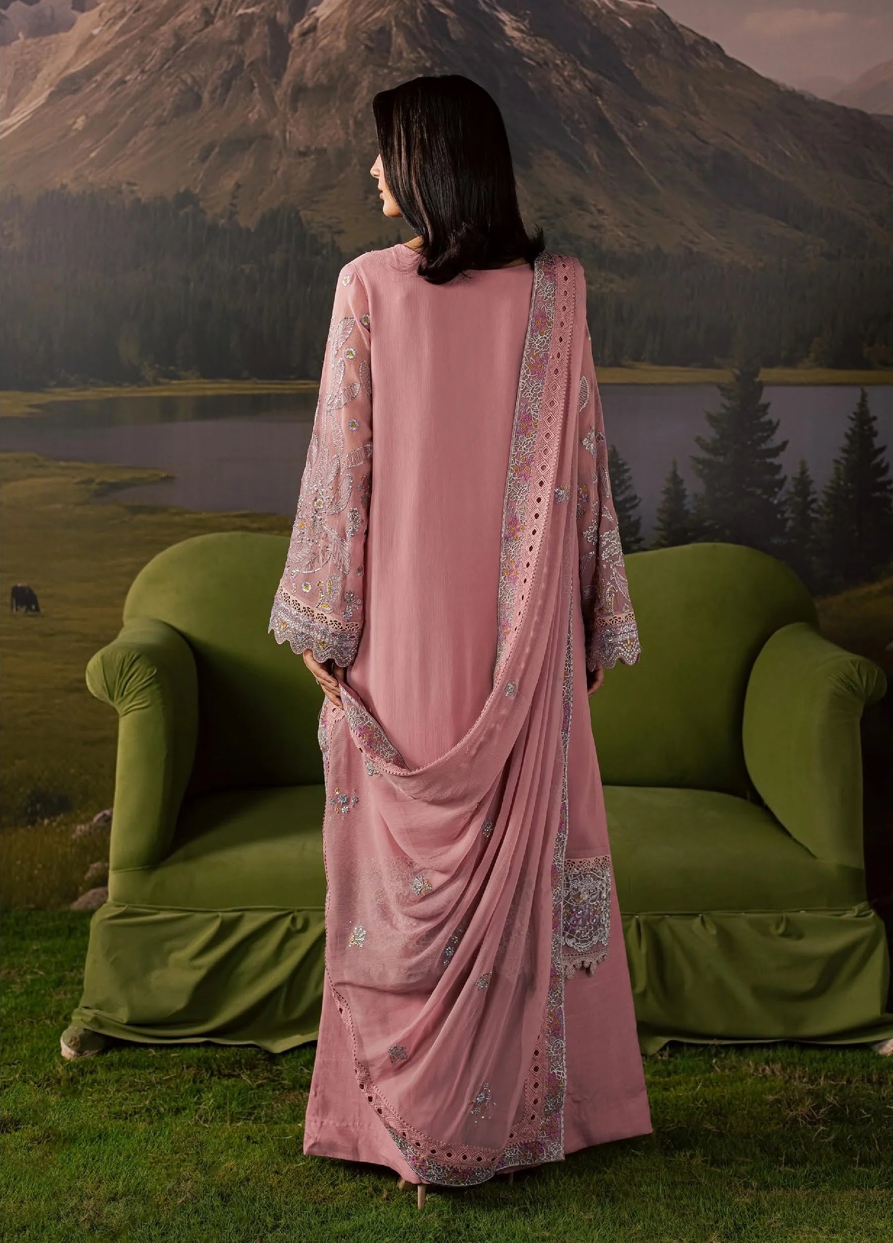 Divani by Daria Unstitched Embroidered Chiffon 4 Piece Suit | DA-118 1-PINK