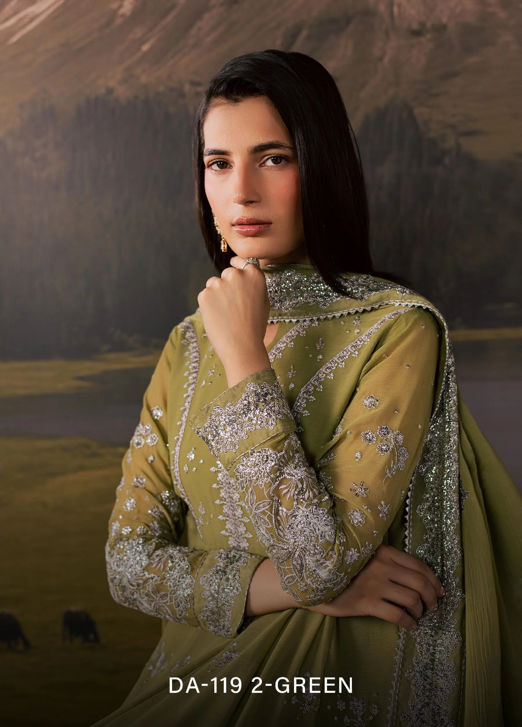 Divani by Daria Unstitched Embroidered Chiffon 4 Piece Suit | DA-119 2-GREEN