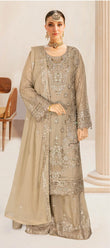 Ramsha WA-449 (WB-449) – Elegant Beige Embroidered Luxury Chiffon Suit