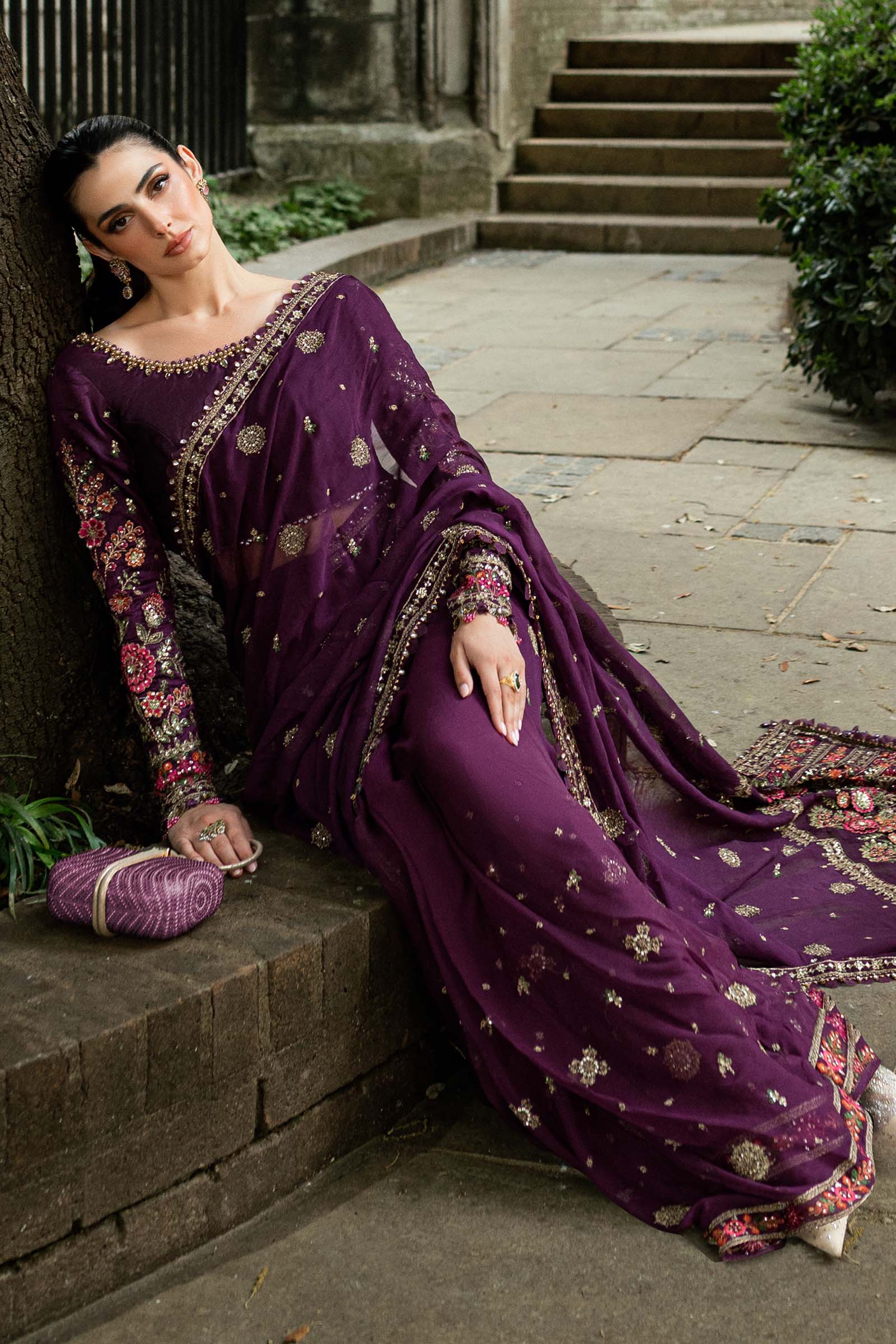 Maria.B Soiree Embroidered Chiffon Unstitched Saree WF-09-01
