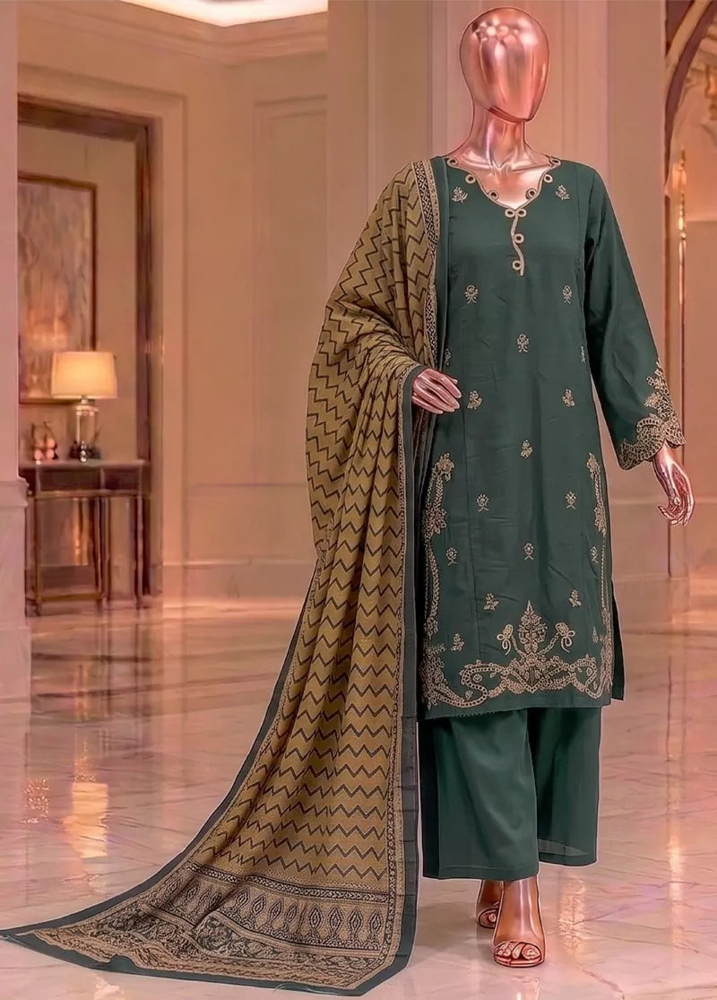 Bin Saeed 3 Piece Embroidered Stitched Khaddar KD-26