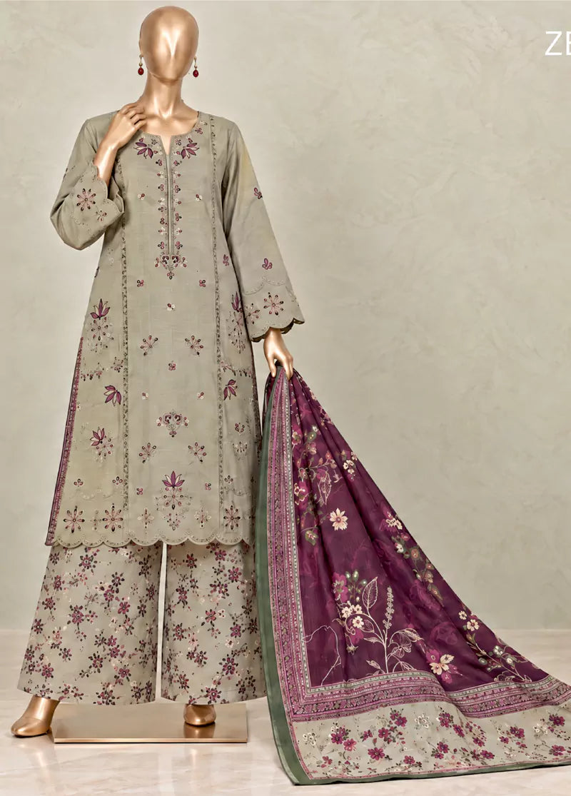 Bin Saeed 3 Piece Embroidered Stitched Khaddar KD-28