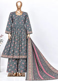 Bin-Saeed 3 Piece Printed Stitched Khaddar Frock with Trouser & Dupatta