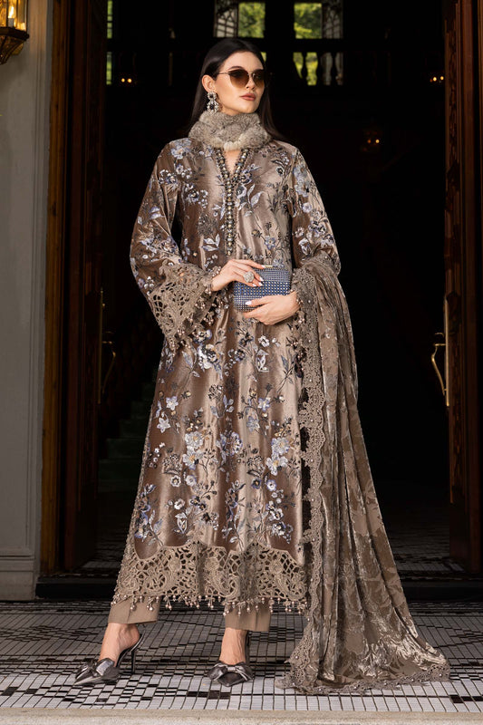 3 Piece Unstitched Embroidered Velvet Suit - MARIA.B